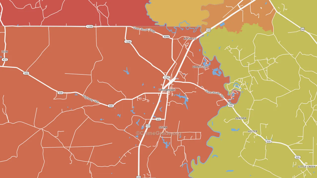 Georgetown, LA Map of Murder Rates