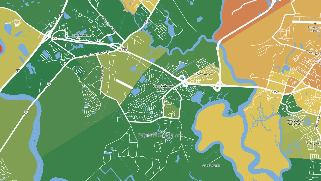 Georgetown, Savannah, GA Map of Murder Rates