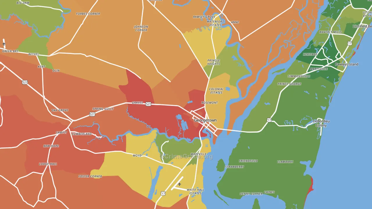Georgetown, SC Map of Murder Rates