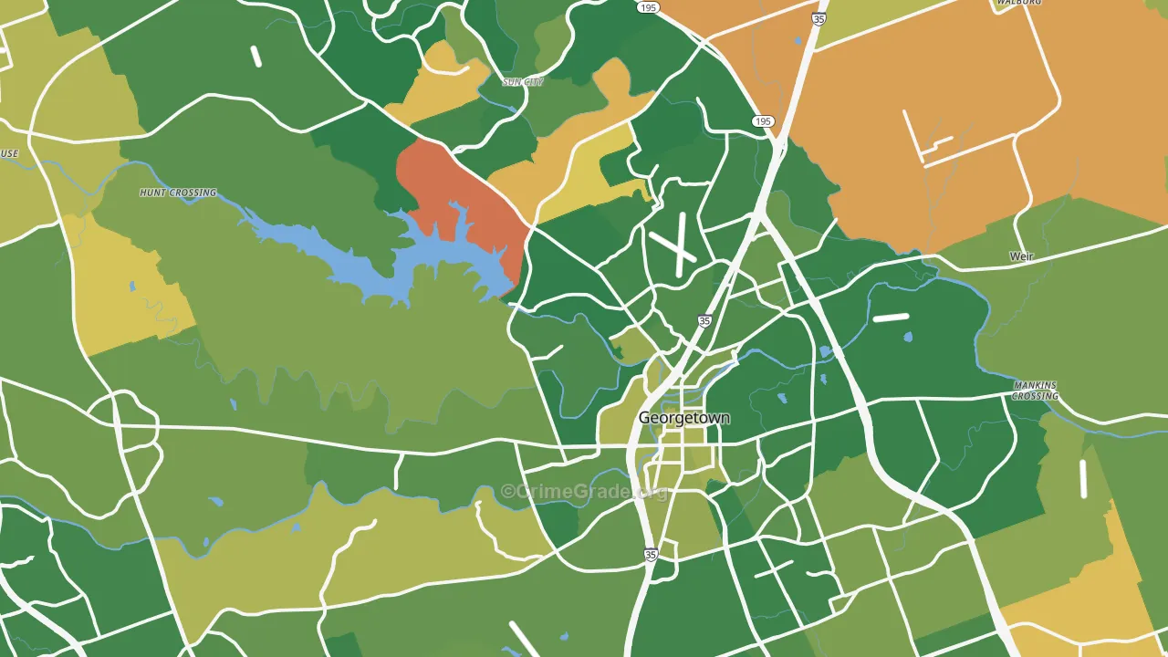 Georgetown, TX Map of Murder Rates