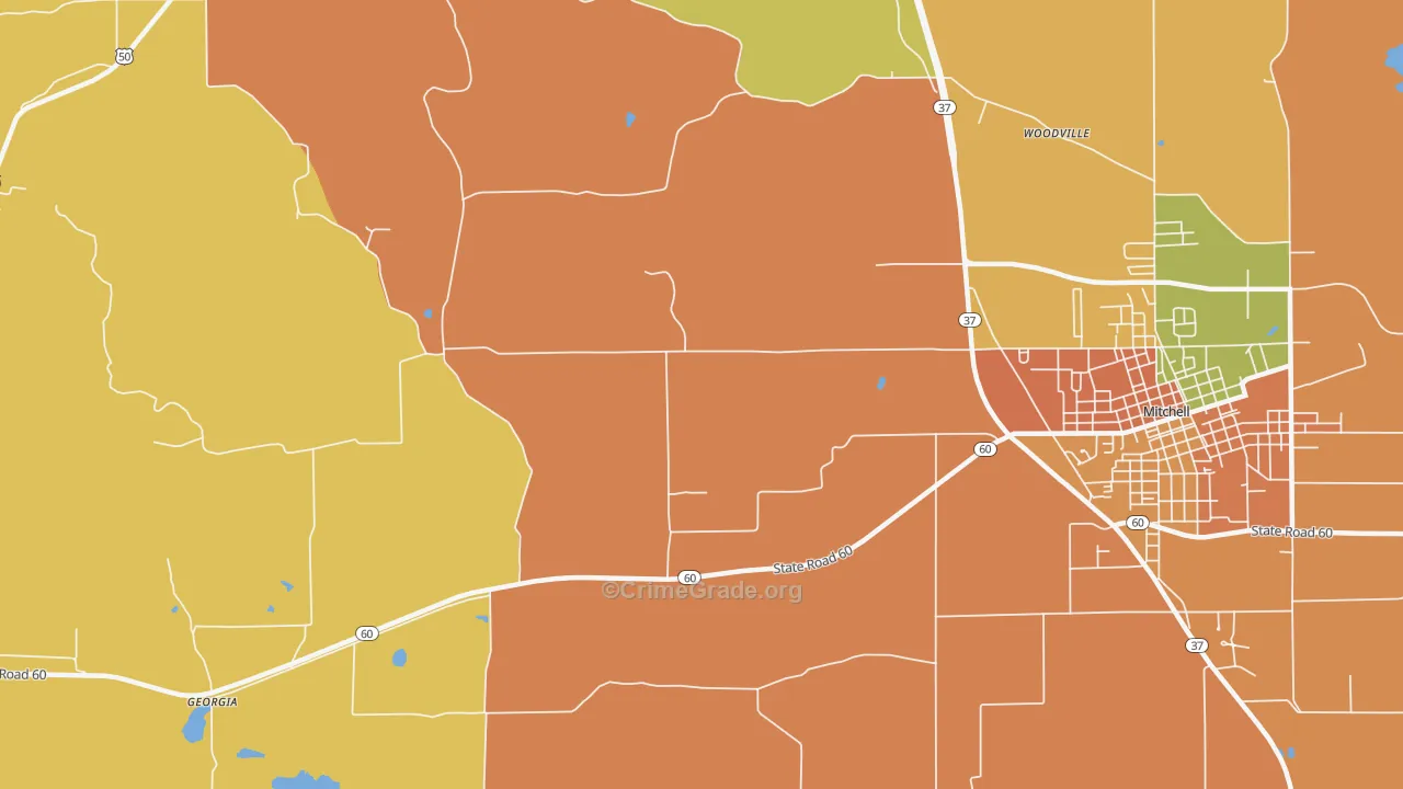 Georgia, IN Map of Murder Rates