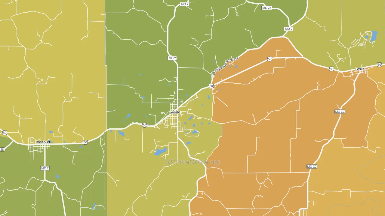 Gerald, MO Map of Murder Rates