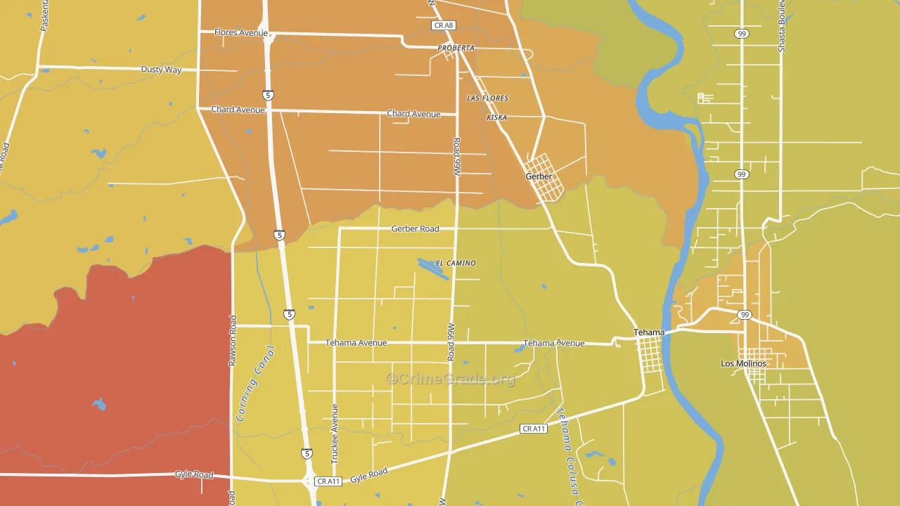 Gerber, CA Map of Murder Rates