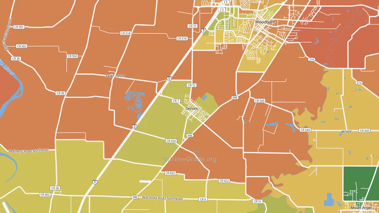 Gervais, OR Map of Murder Rates