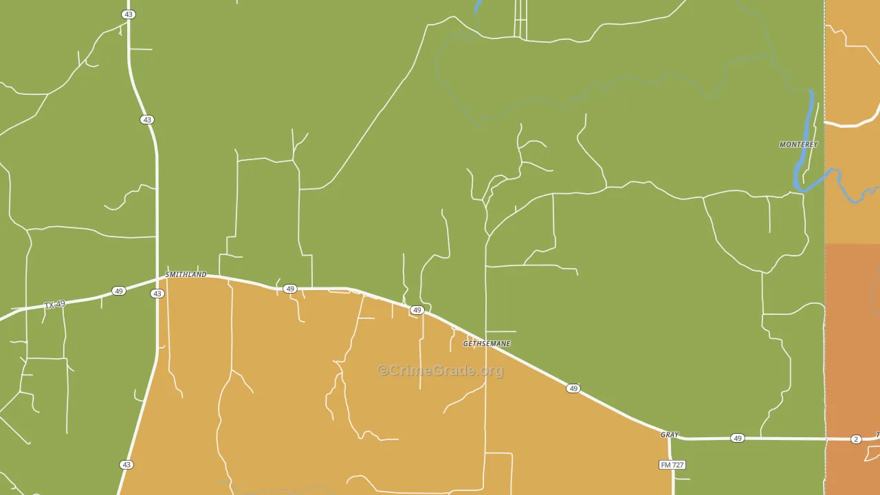 Gethsemane, TX Map of Murder Rates