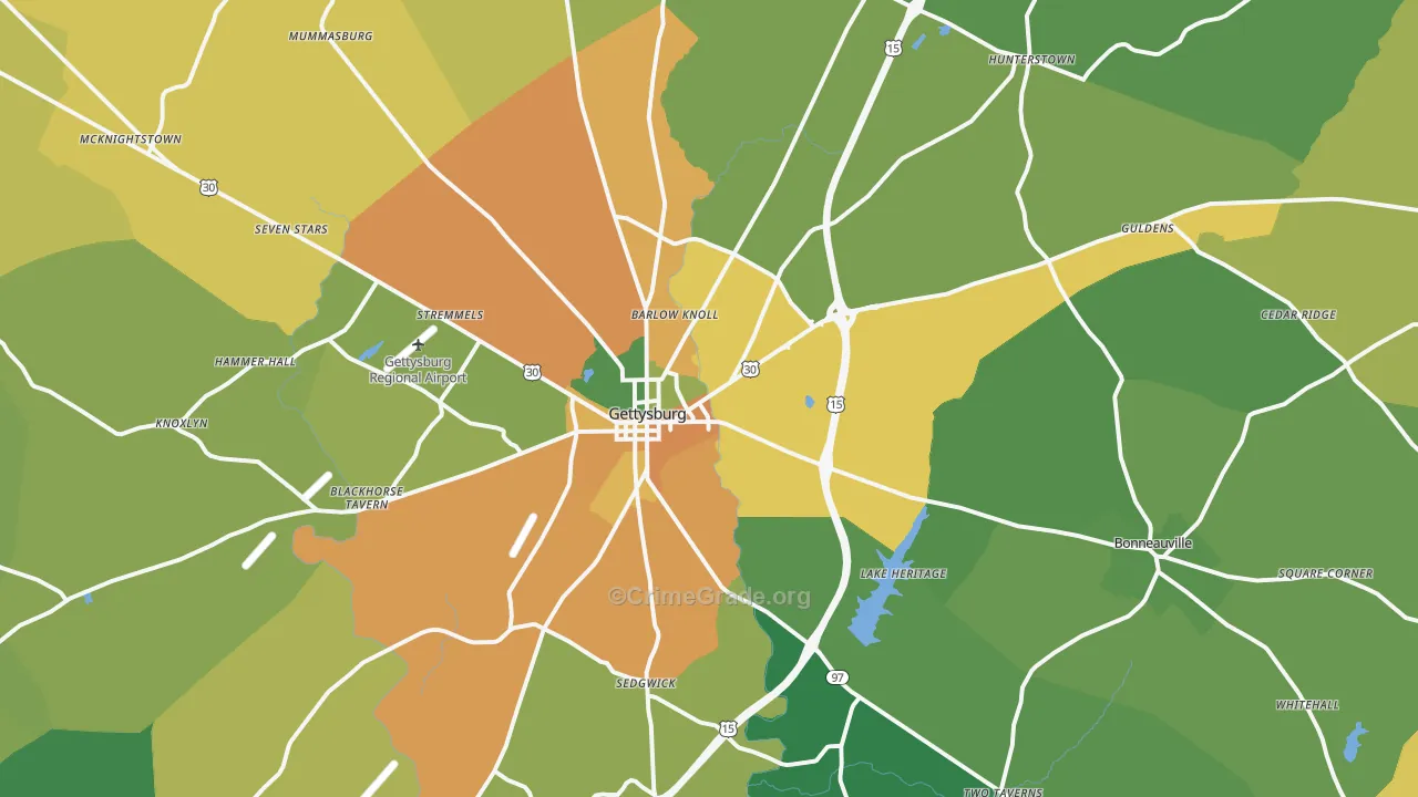 Gettysburg, PA Map of Murder Rates