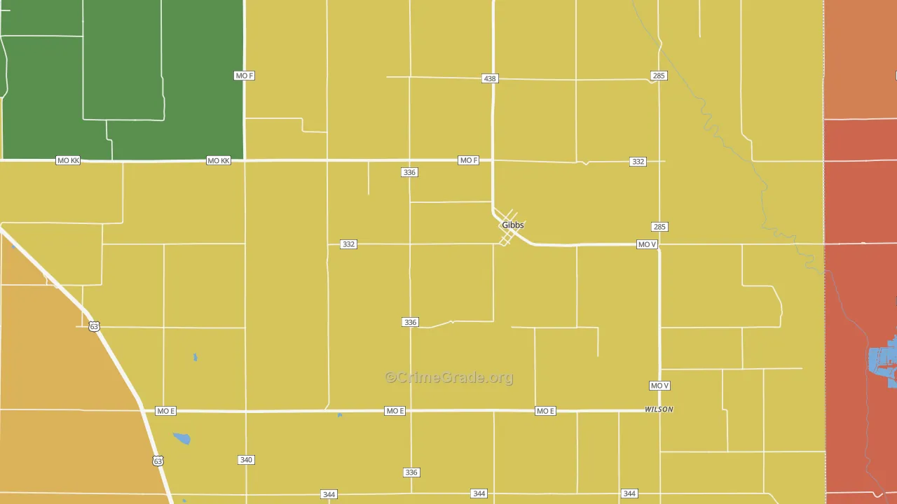 Gibbs, MO Map of Murder Rates