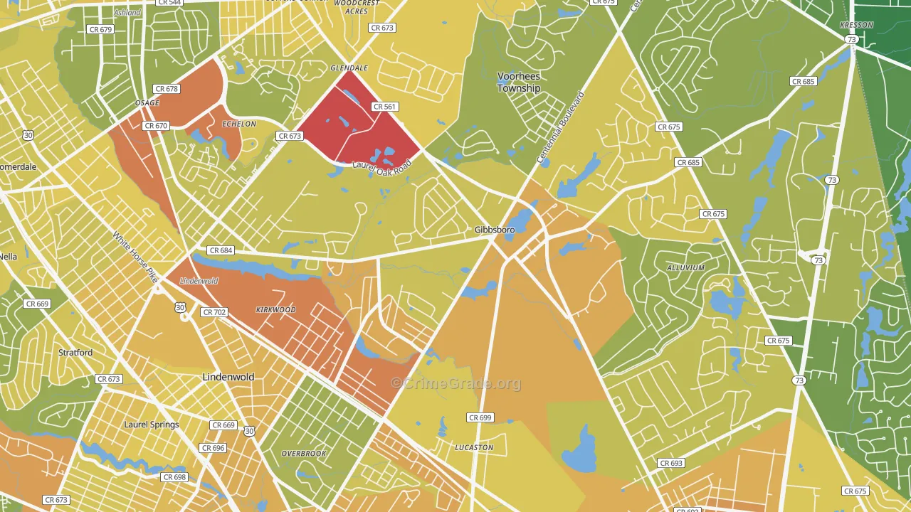 Gibbsboro, NJ Map of Murder Rates
