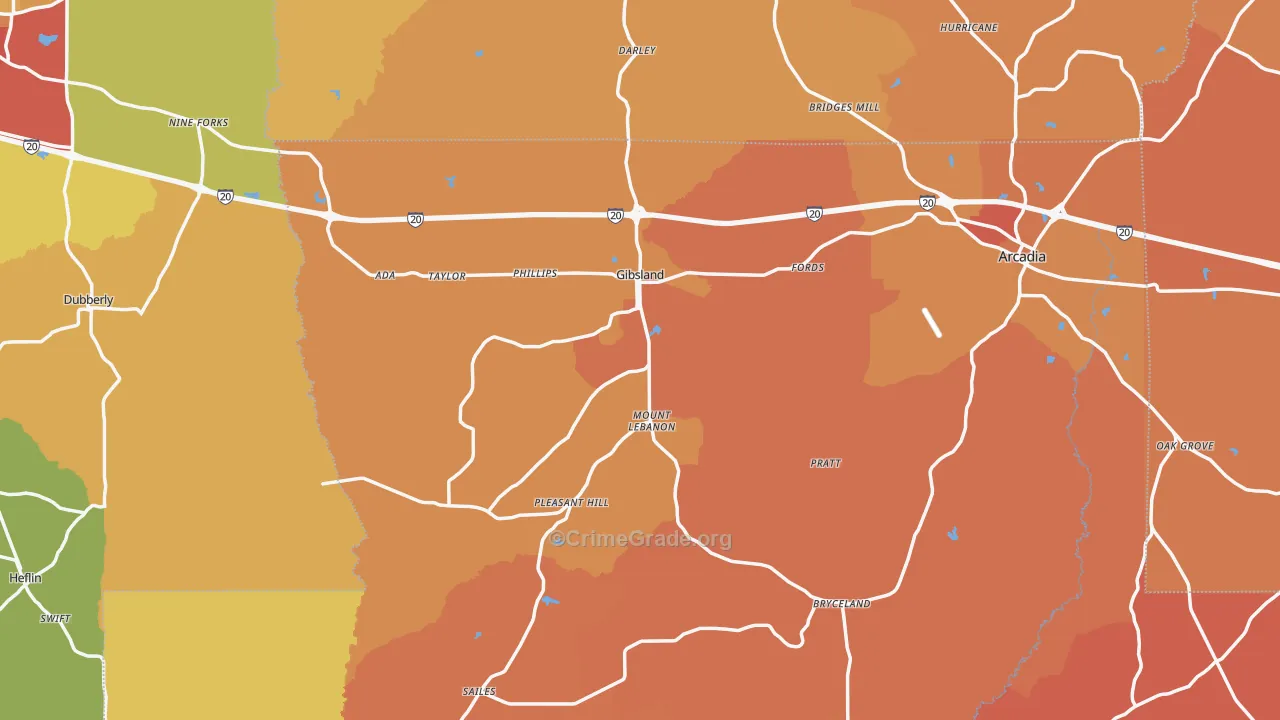 Gibsland, LA Map of Murder Rates