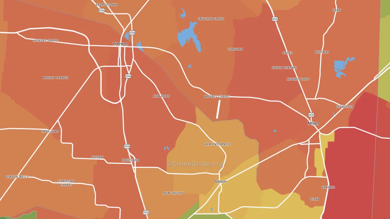Gibson County, TN Map of Murder Rates