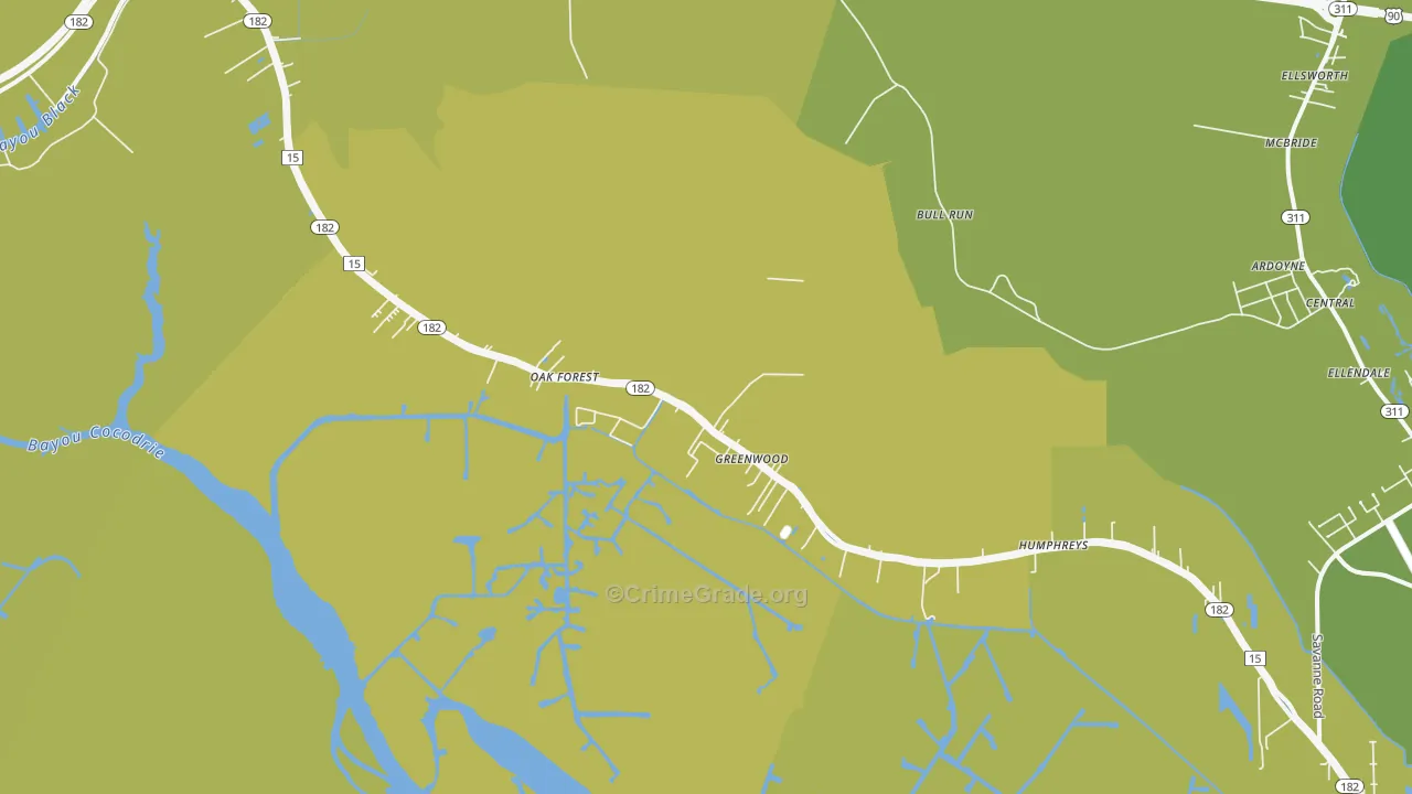 Gibson, LA Map of Murder Rates