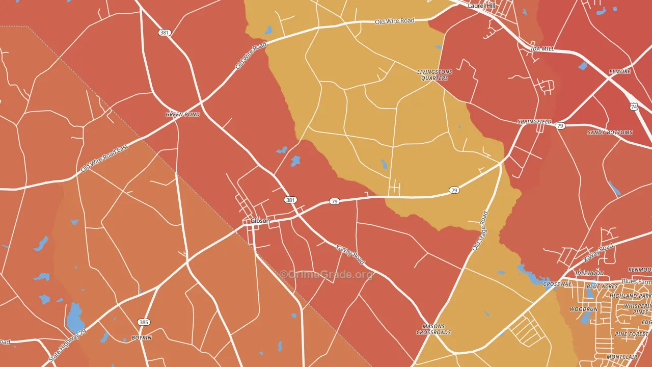 Gibson, NC Map of Murder Rates