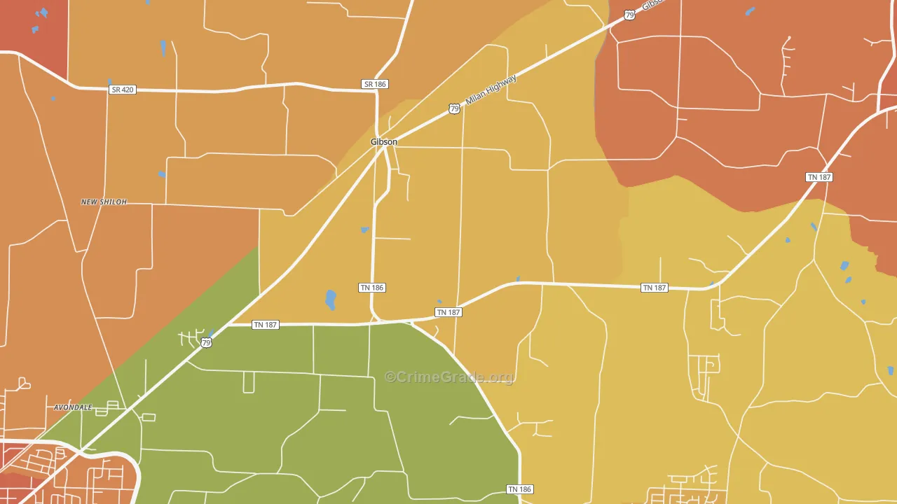 Gibson, TN Map of Murder Rates