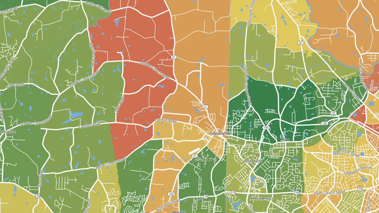 Gibsonville, NC Map of Murder Rates