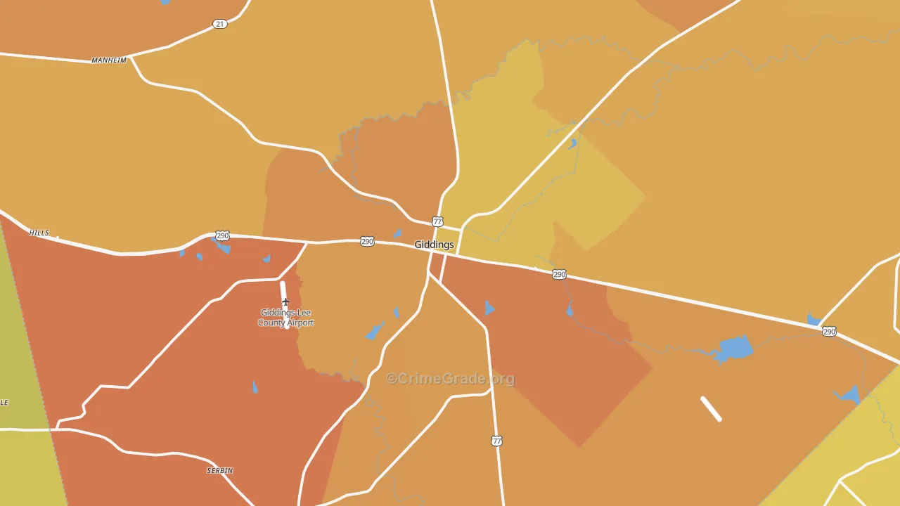 Giddings, TX Map of Murder Rates