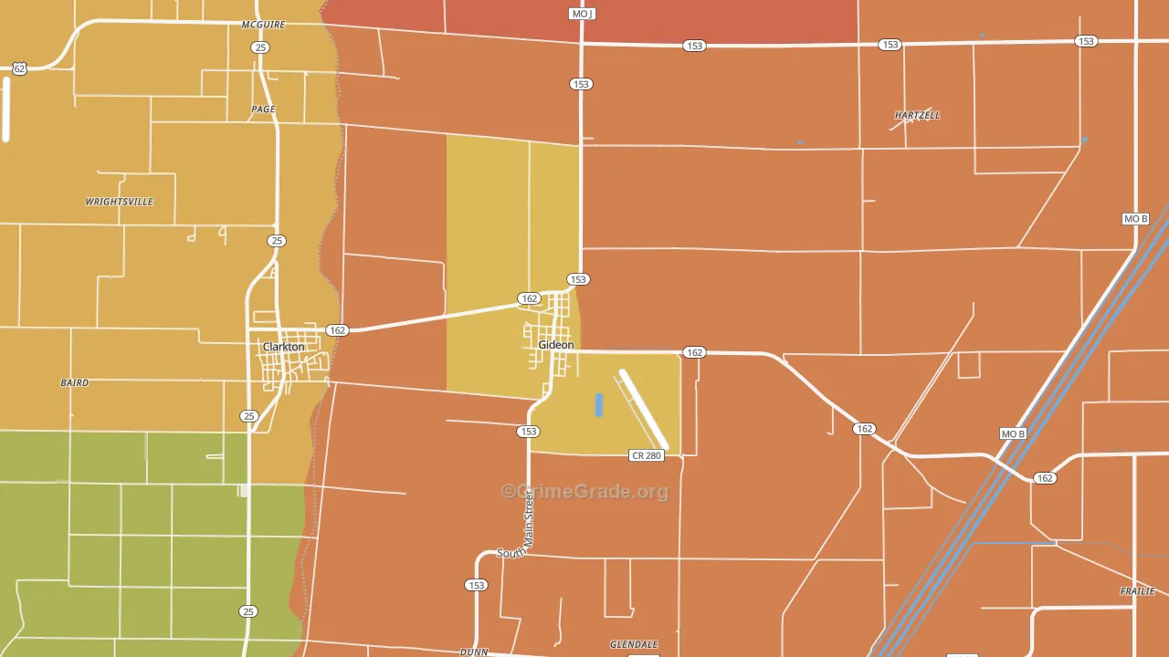 Gideon, MO Map of Murder Rates