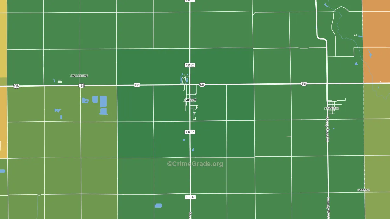 Gifford, IL Map of Murder Rates
