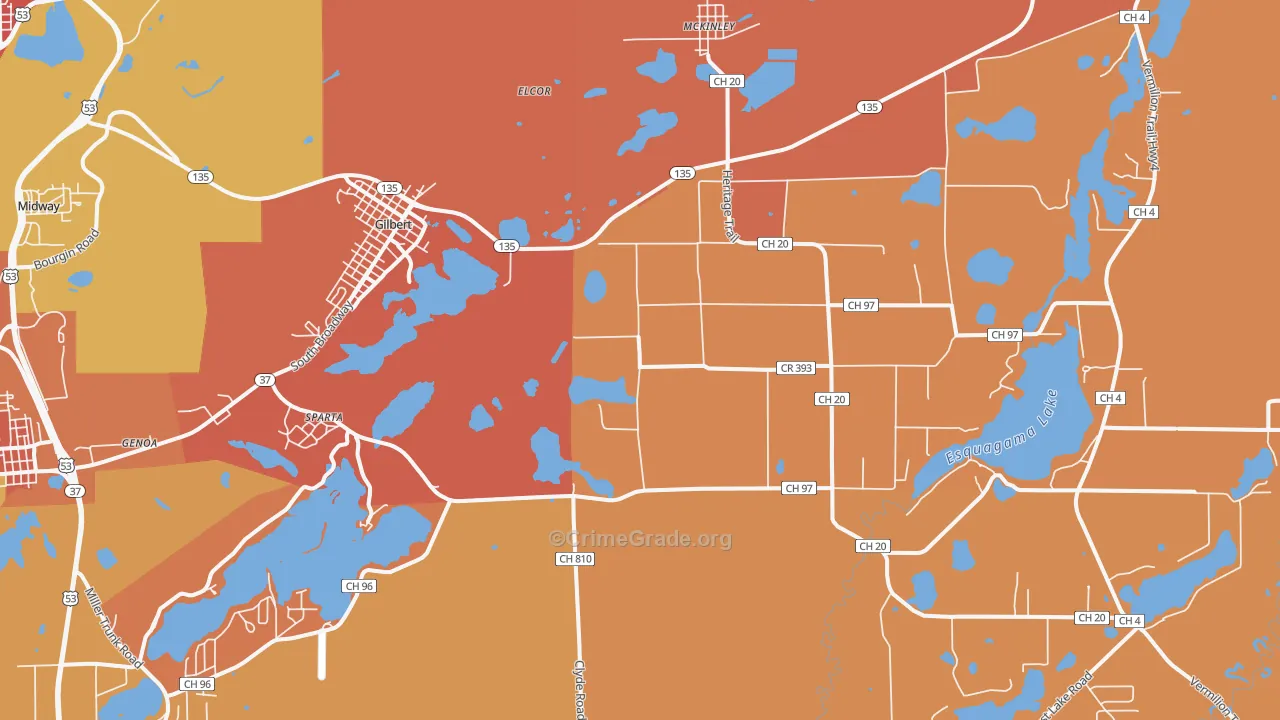 Gilbert, MN Map of Murder Rates