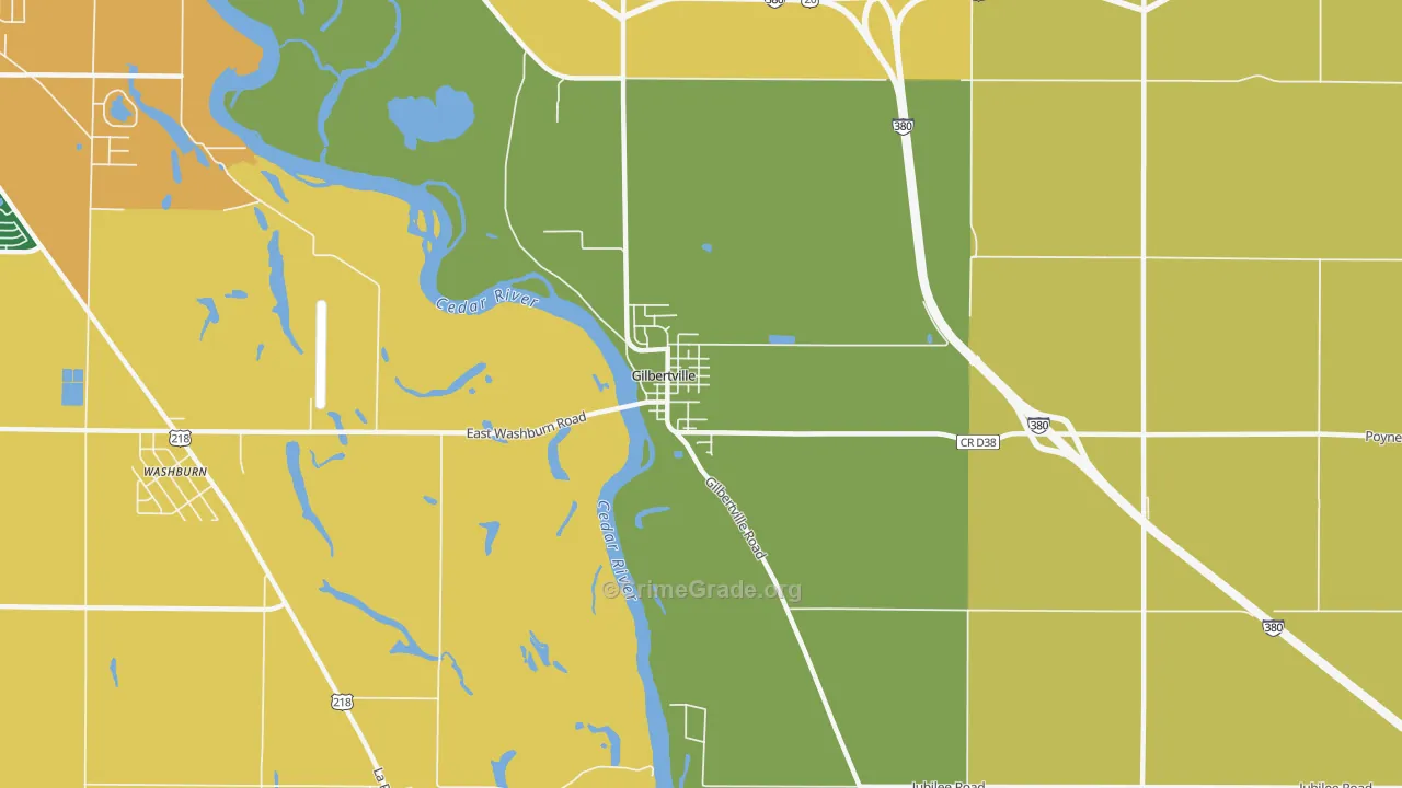Gilbertville, IA Map of Murder Rates