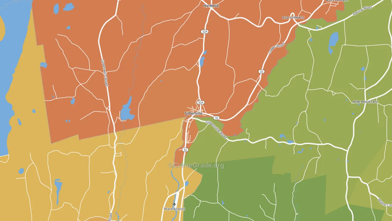 Gilbertville, MA Map of Murder Rates
