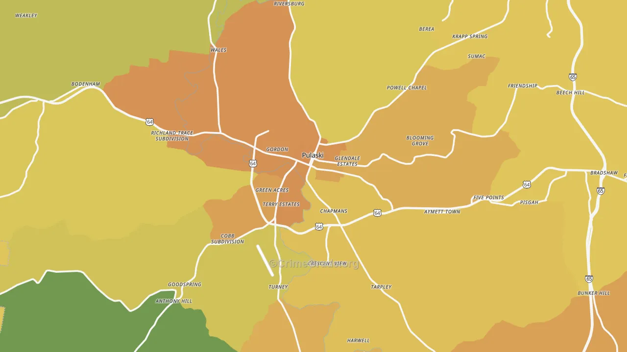 Giles County, TN Map of Murder Rates