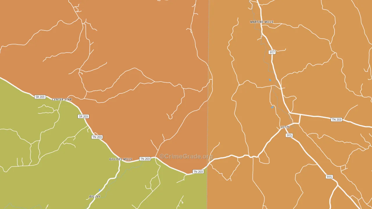 Gillises Mills, TN Map of Murder Rates
