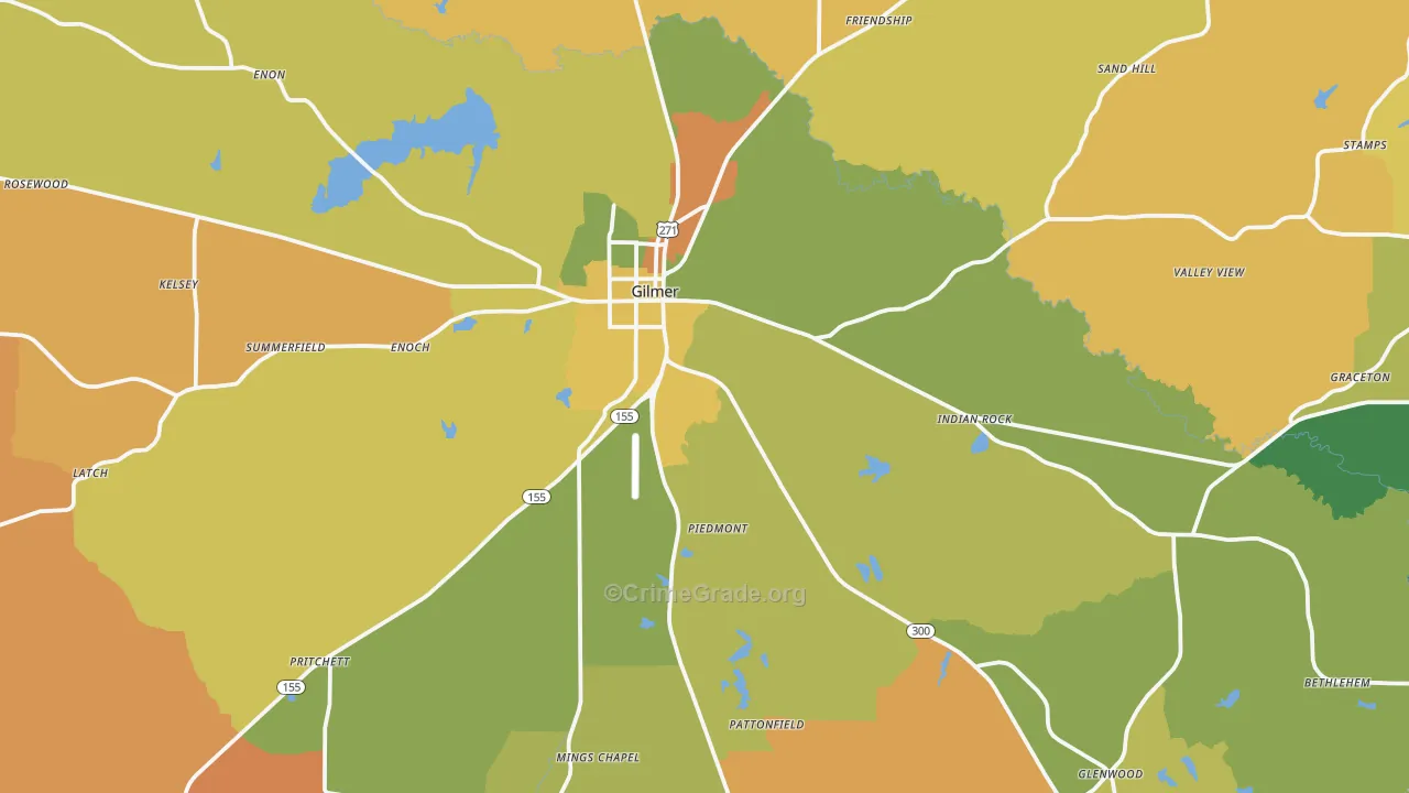 Gilmer, TX Map of Murder Rates