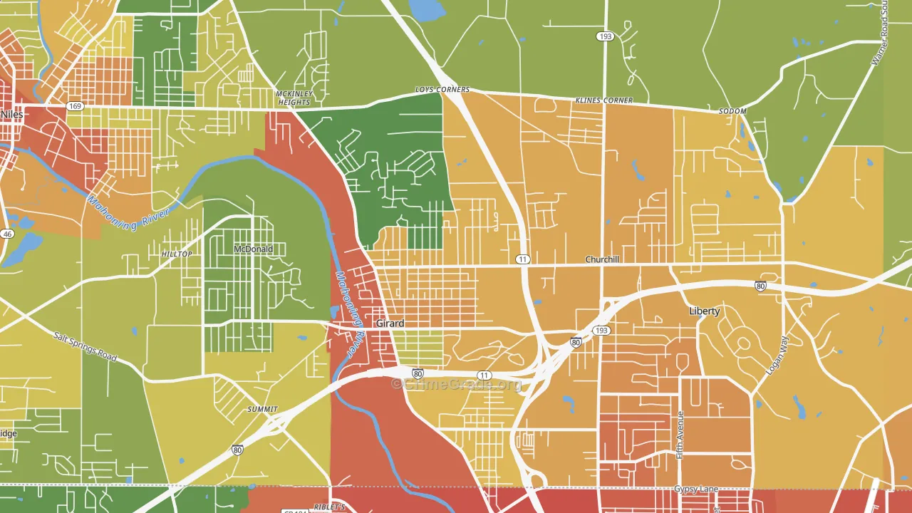 Girard, OH Map of Murder Rates