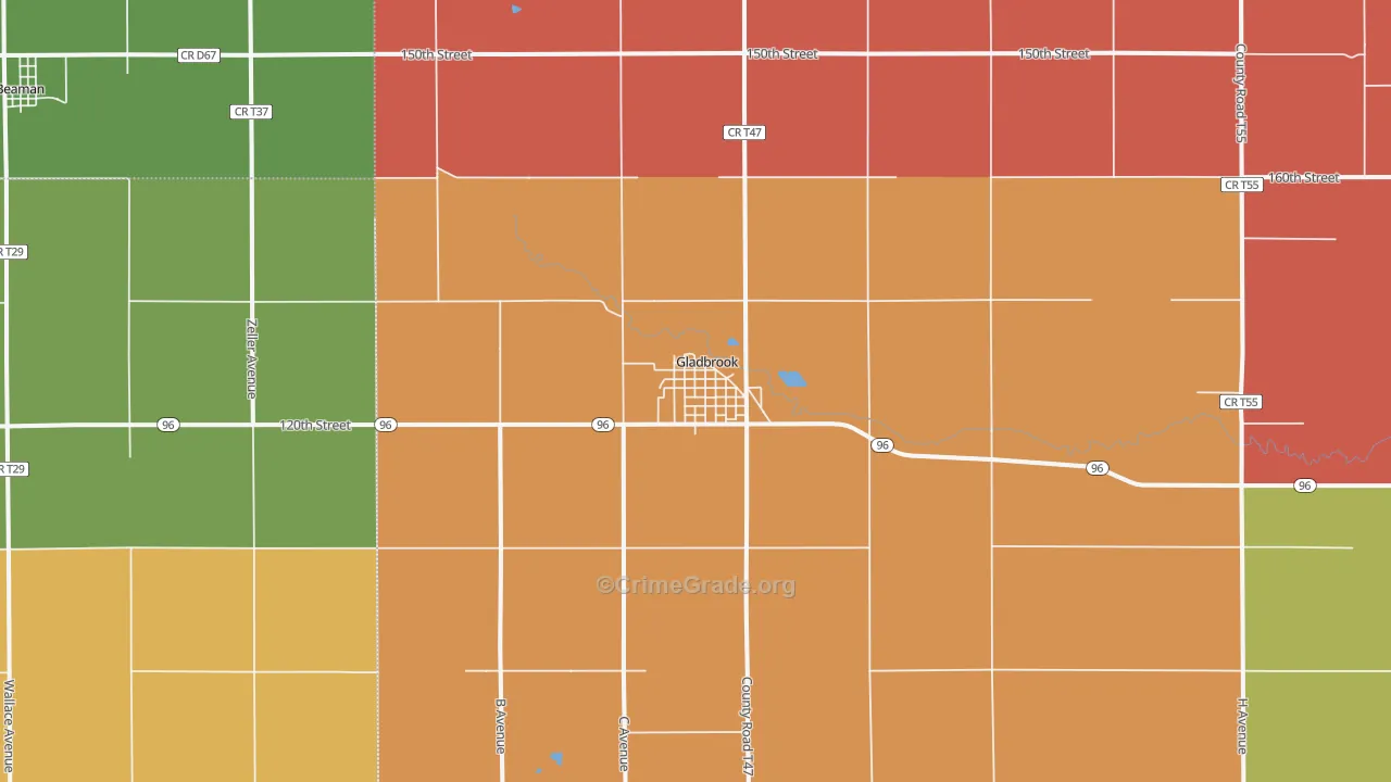 Gladbrook, IA Map of Murder Rates