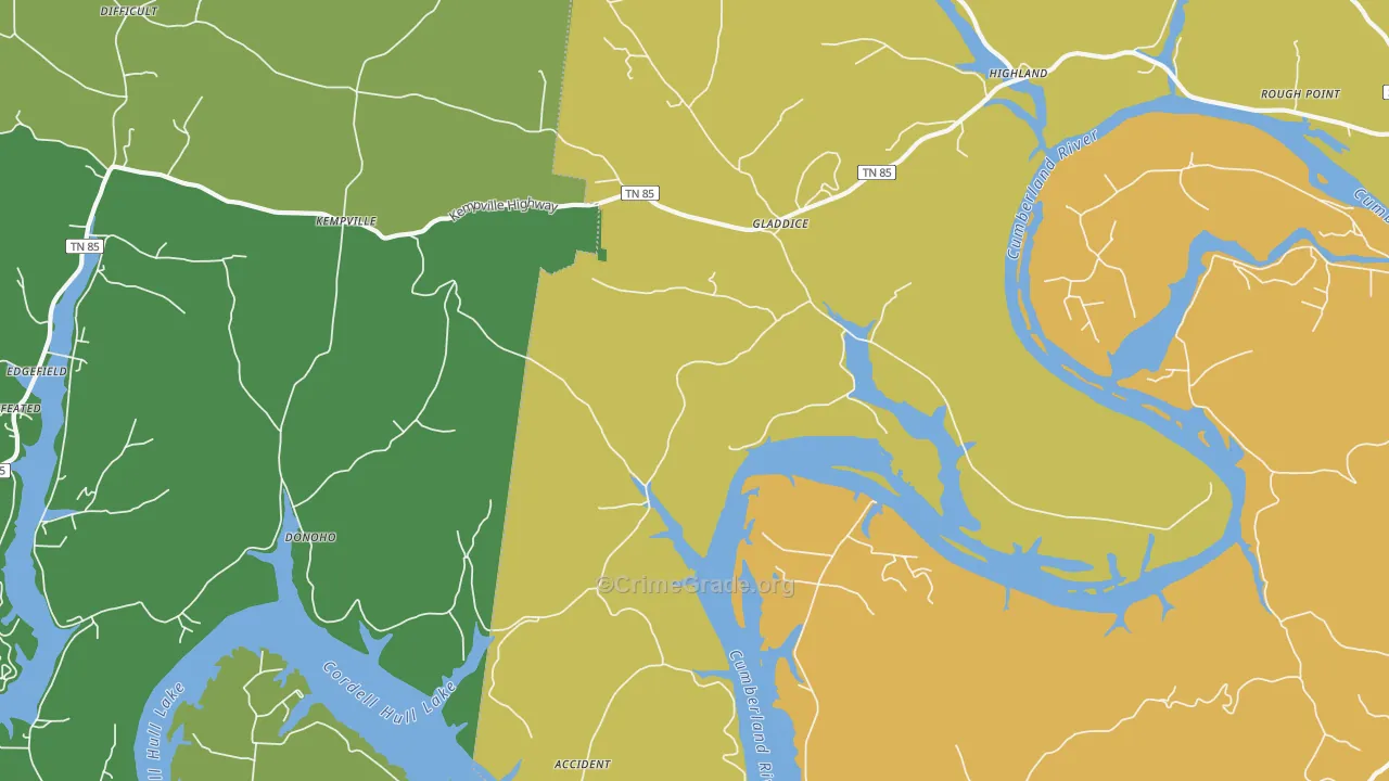Gladdice, TN Map of Murder Rates