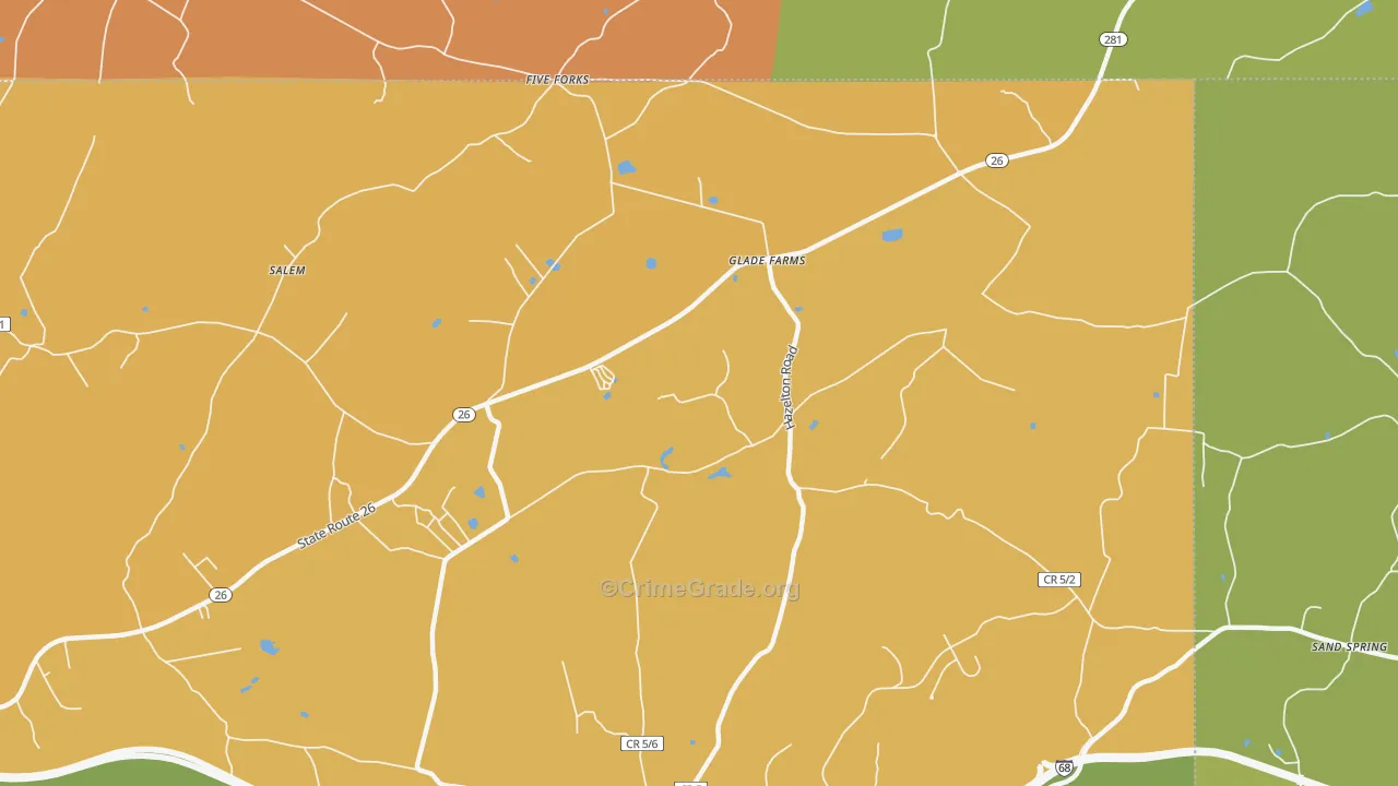Glade Farms, WV Map of Murder Rates