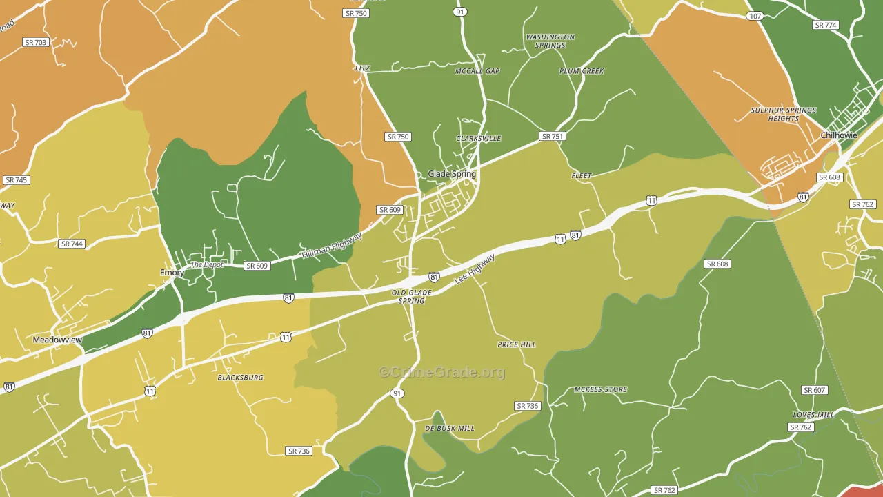 Glade Spring, VA Map of Murder Rates