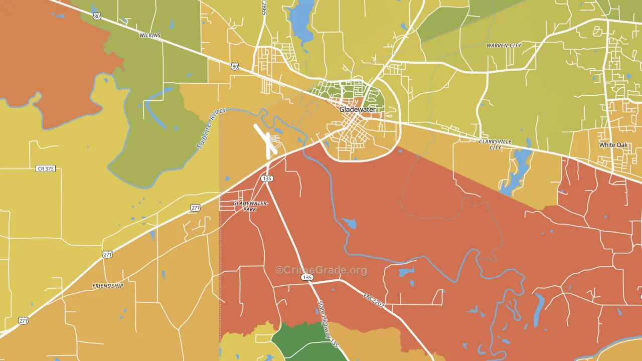 Gladewater, TX Map of Murder Rates