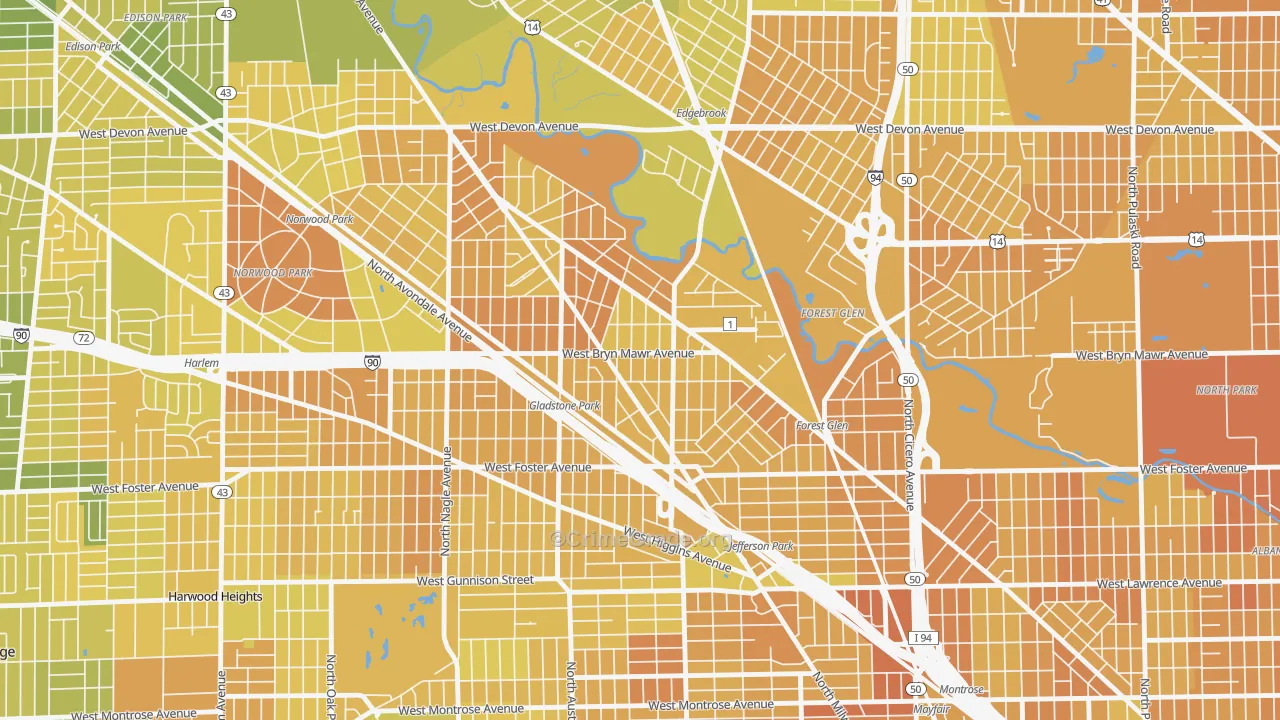 Gladstone, Chicago, IL Map of Murder Rates