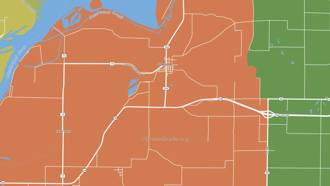Gladstone, IL Map of Murder Rates