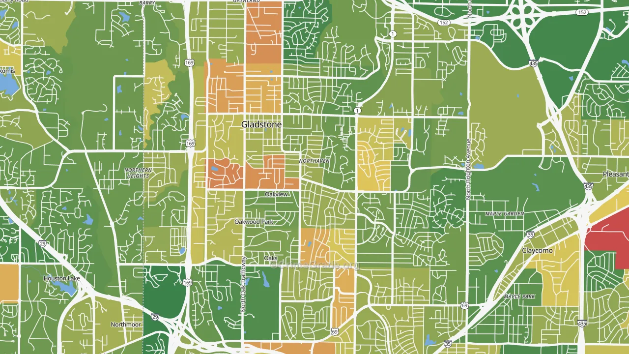 Gladstone, MO Map of Murder Rates