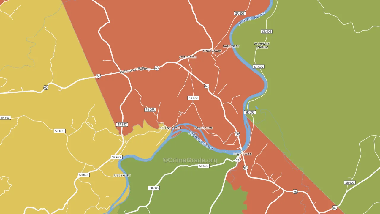 Gladstone, VA Map of Murder Rates