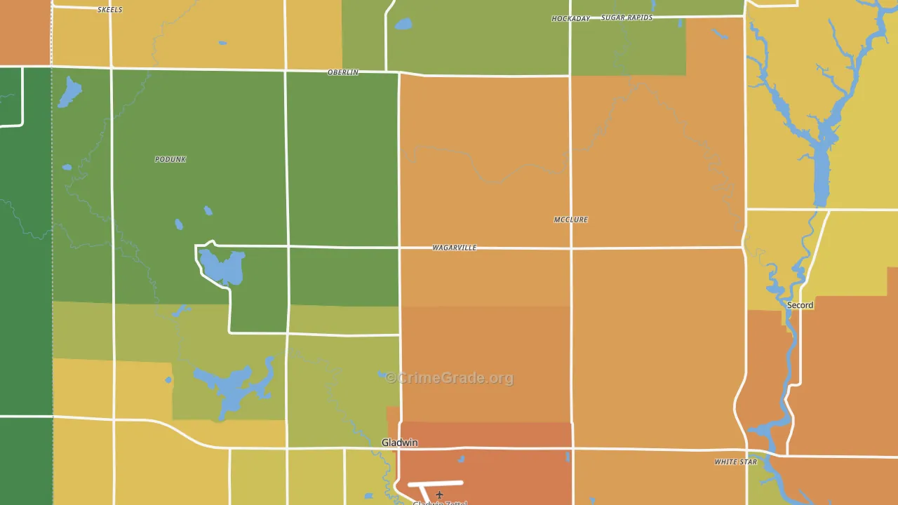Gladwin, MI Map of Murder Rates