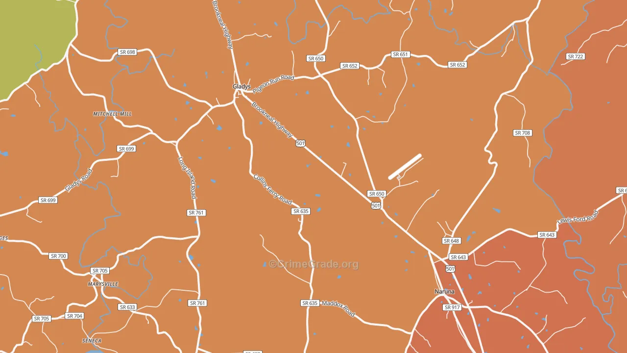 Gladys, VA Map of Murder Rates