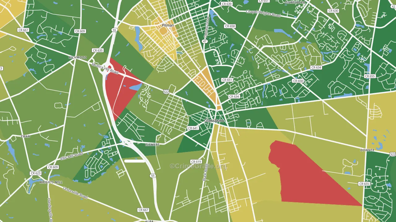 Glassboro, NJ Map of Murder Rates