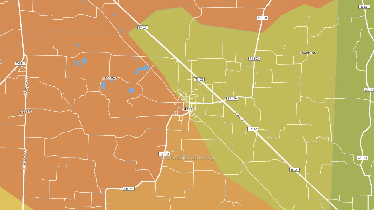 Gleason, TN Map of Murder Rates