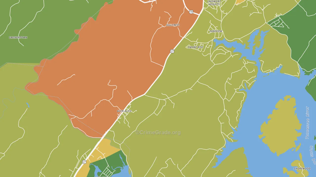 Glen Alice, TN Map of Murder Rates