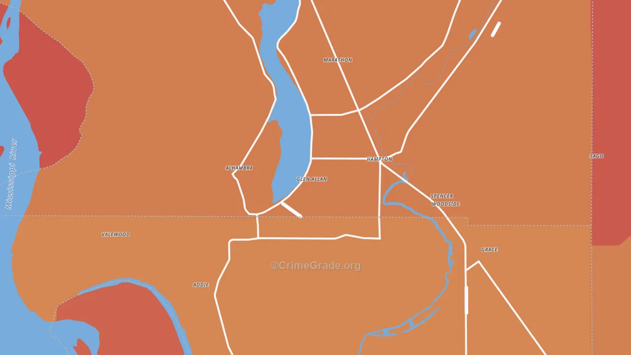 Glen Allan, MS Map of Murder Rates