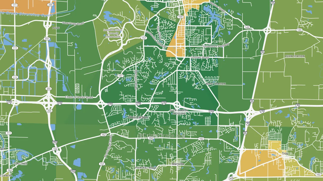 Glen Carbon, IL Map of Murder Rates