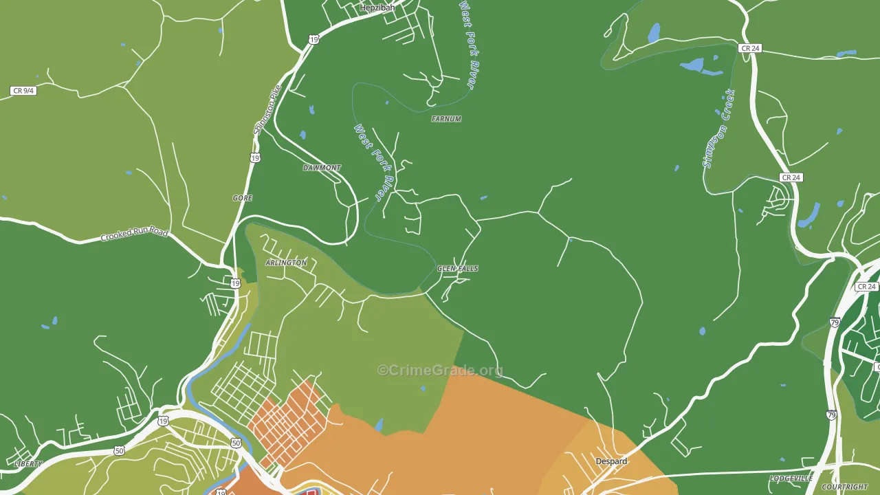 Glen Falls, WV Map of Murder Rates