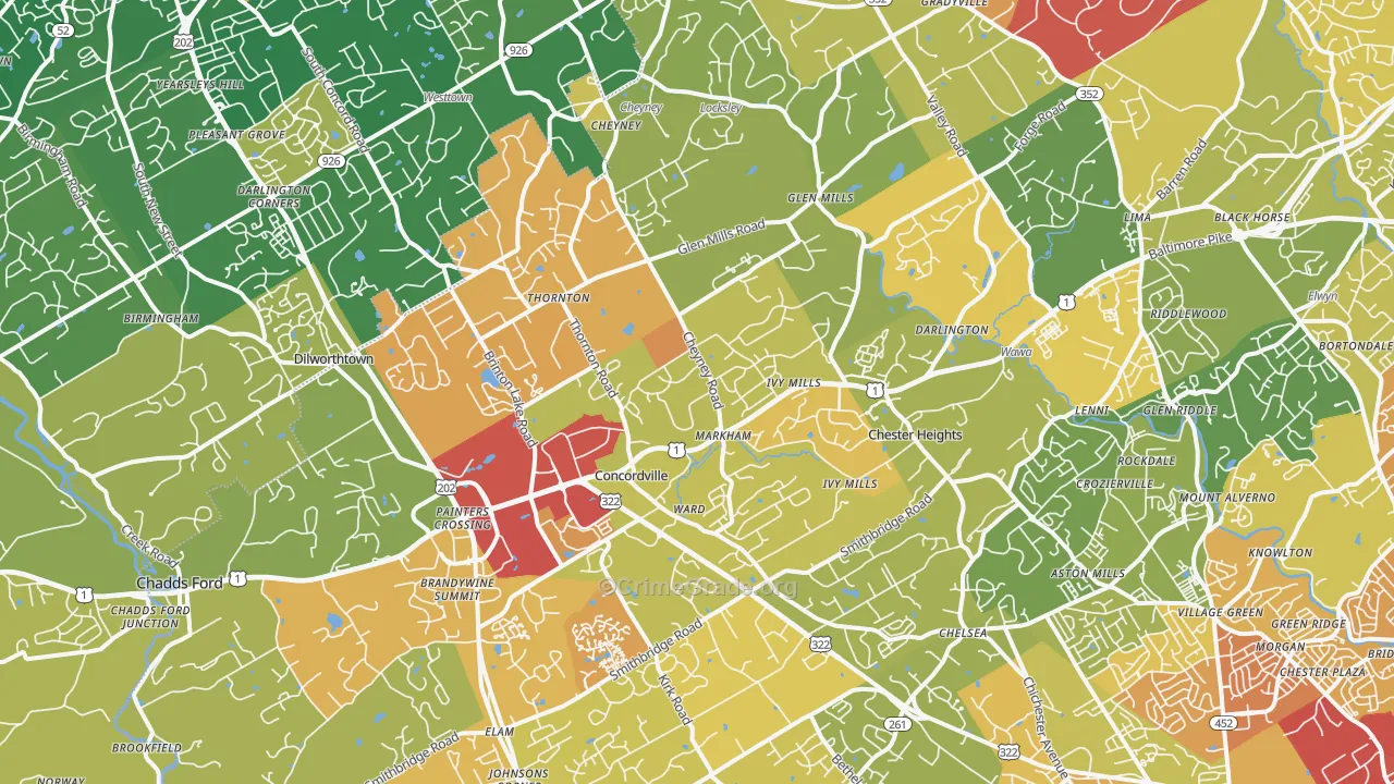 Glen Mills, PA Map of Murder Rates