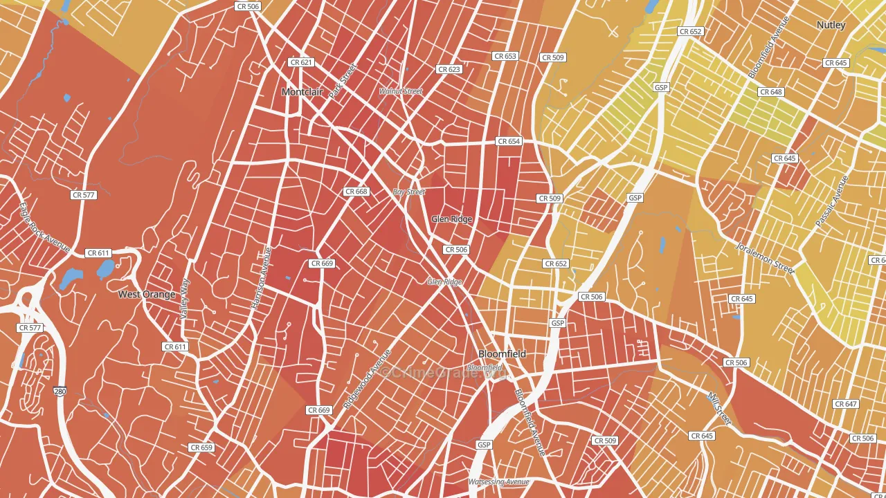 Glen Ridge, NJ Map of Murder Rates