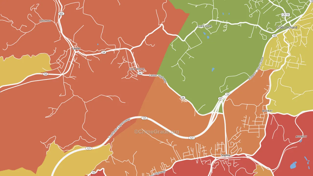 Glen White, WV Map of Murder Rates