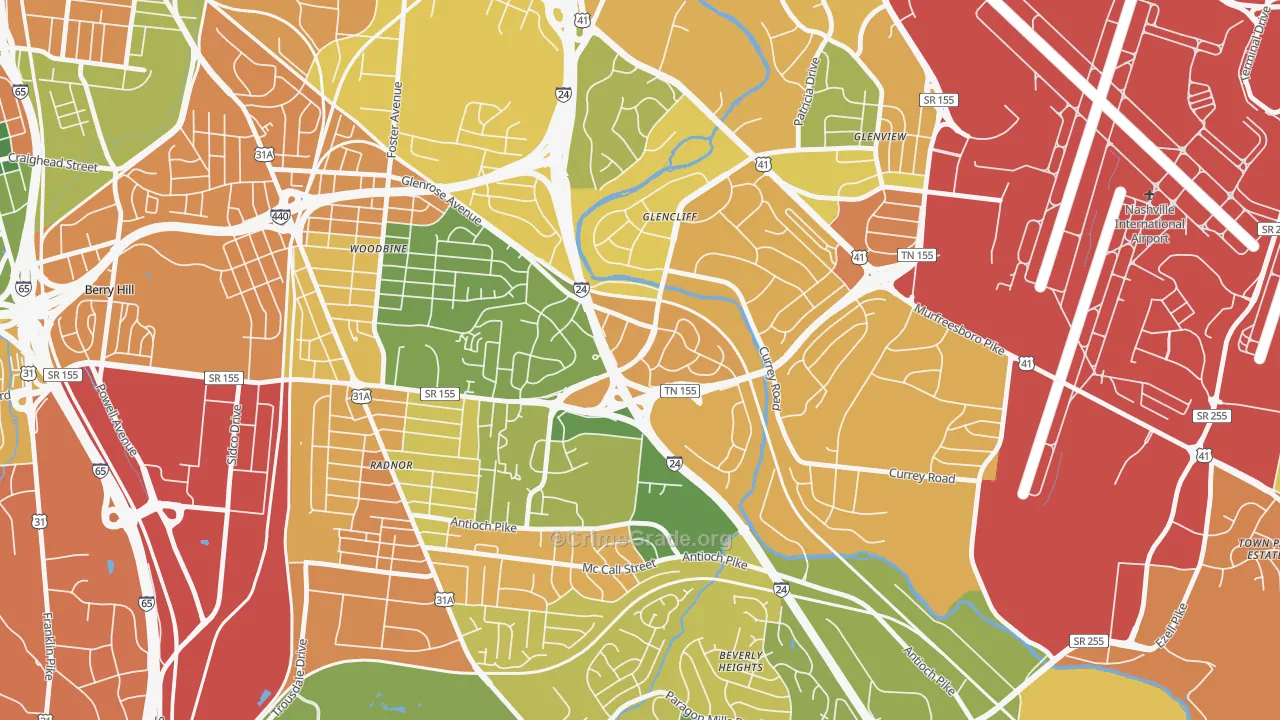 Glencliff, Nashville, TN Map of Murder Rates