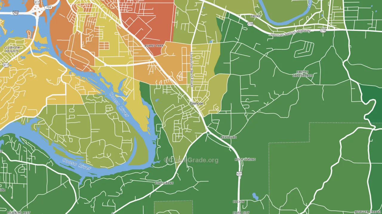 Glencoe, AL Map of Murder Rates